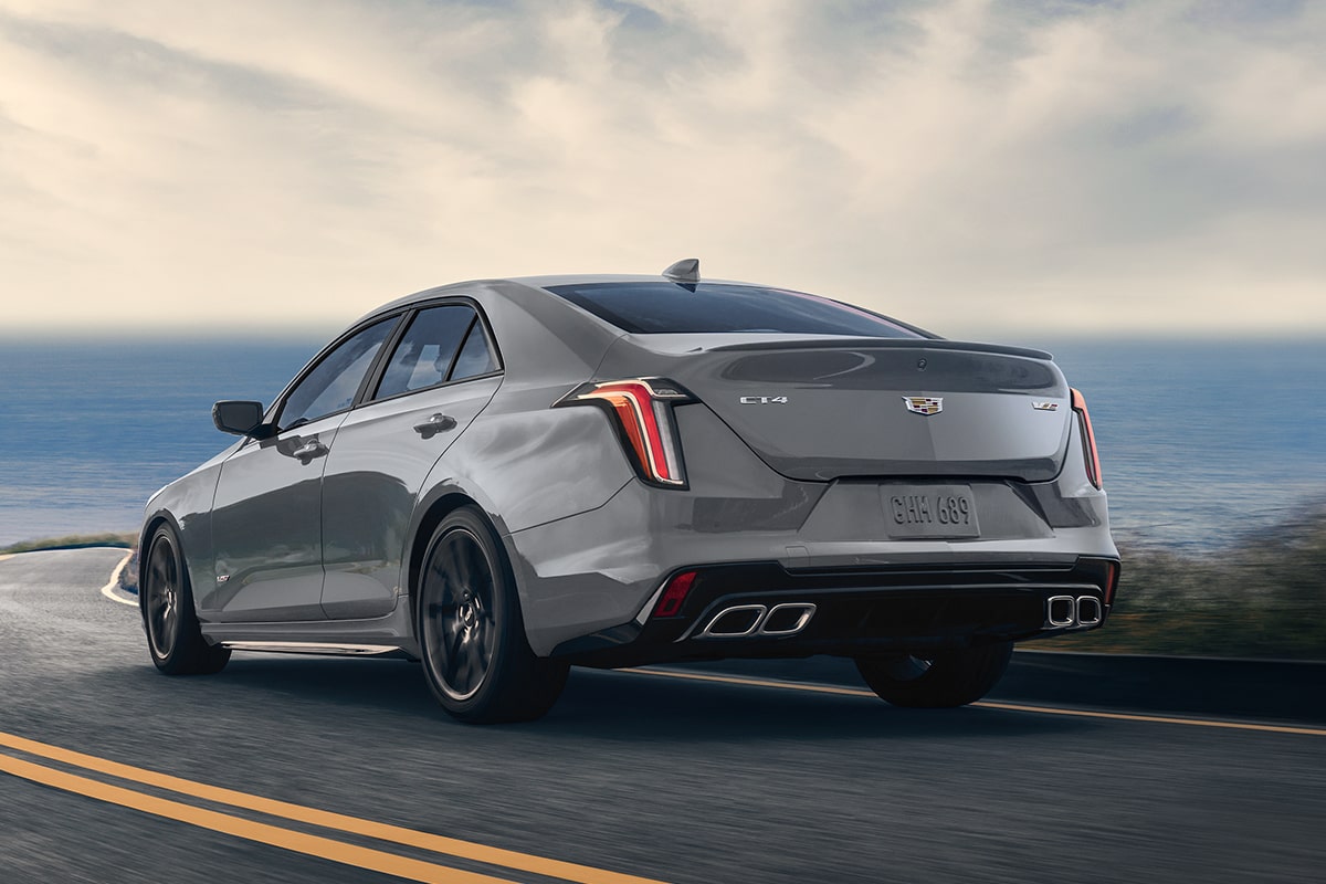 Rear View of the Cadillac CT4-V Driving by the Beach