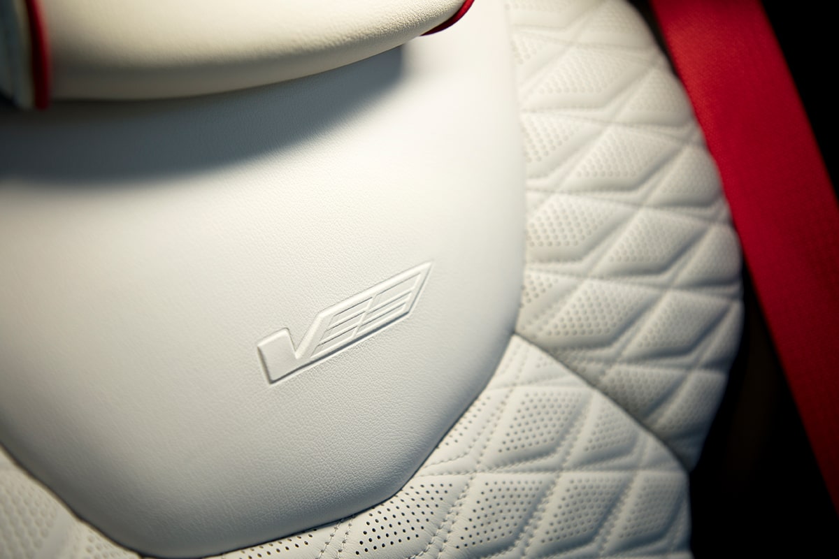 Close-up of the Cadillac CT4-V Race-inspired White Leather Seating