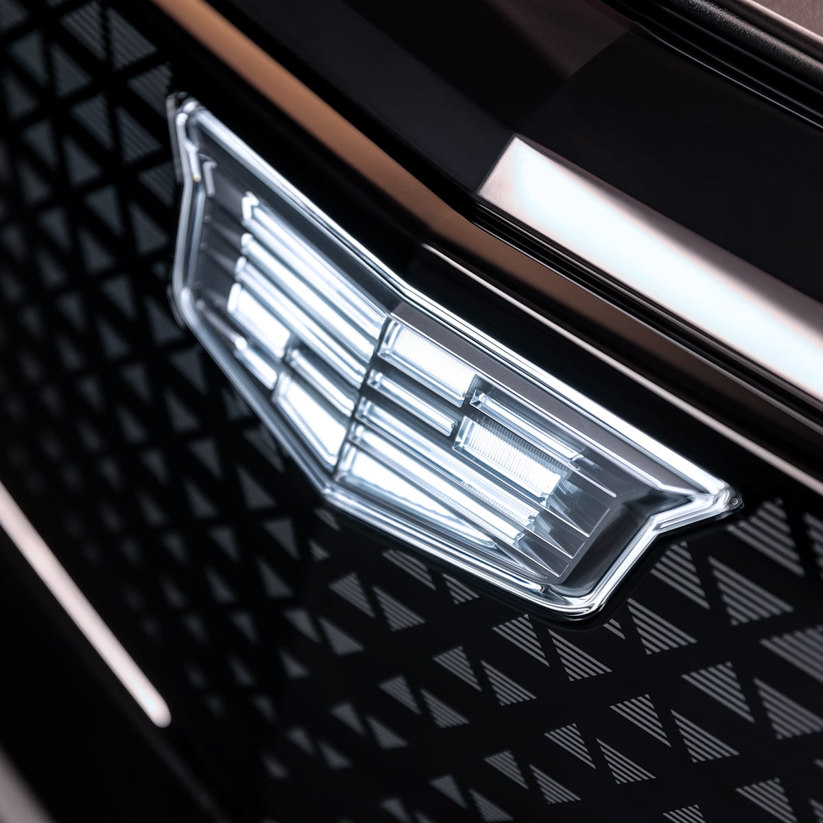 Close-up of a Modern Cadillac Crest on the Grille of a Vehicle