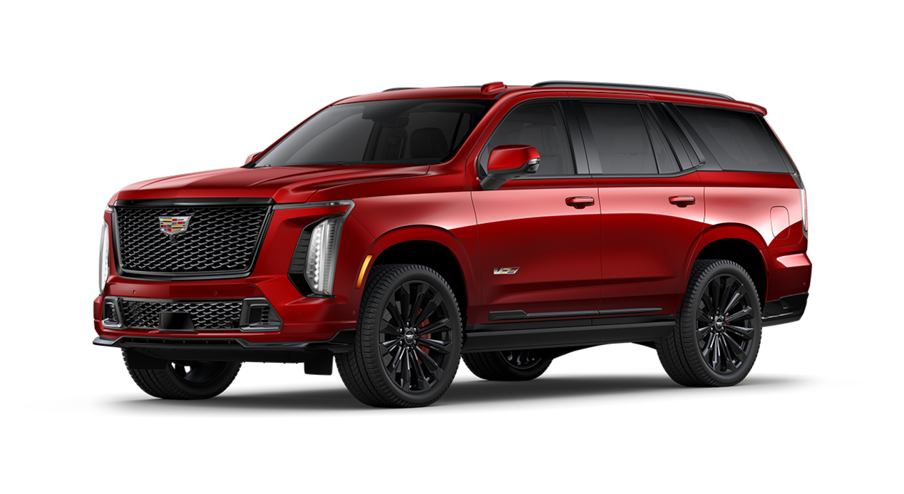 A Side Profile of the Red 2025 Cadillac Escalade-V