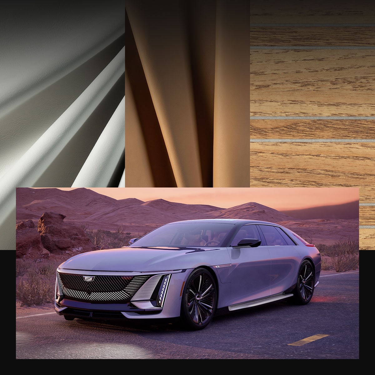 A Collage of the CELESTIQ Premium Materials and Exterior of the Vale Design