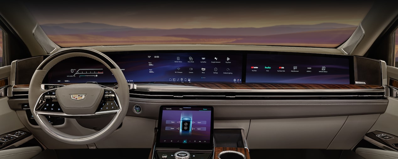 Front Row View of the 2025 Cadillac Escalade's Pillar-To-Pillar 55" Diagonal Display