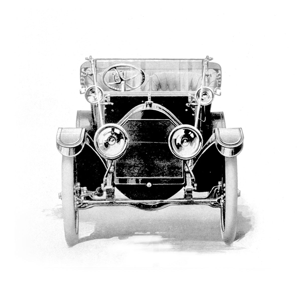 Black and White Front View of a 1911 Classic Cadillac