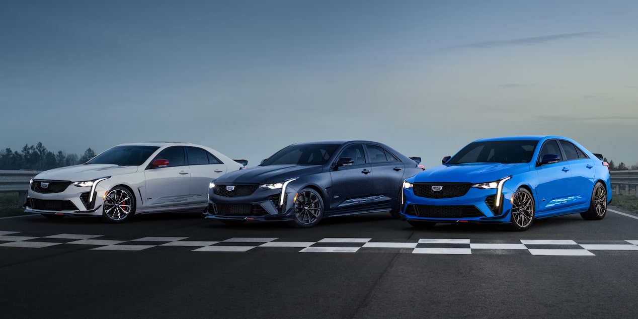 The Cadillac CT4-V Black Wing Track Edition Vehicles Parked on the Finish Line