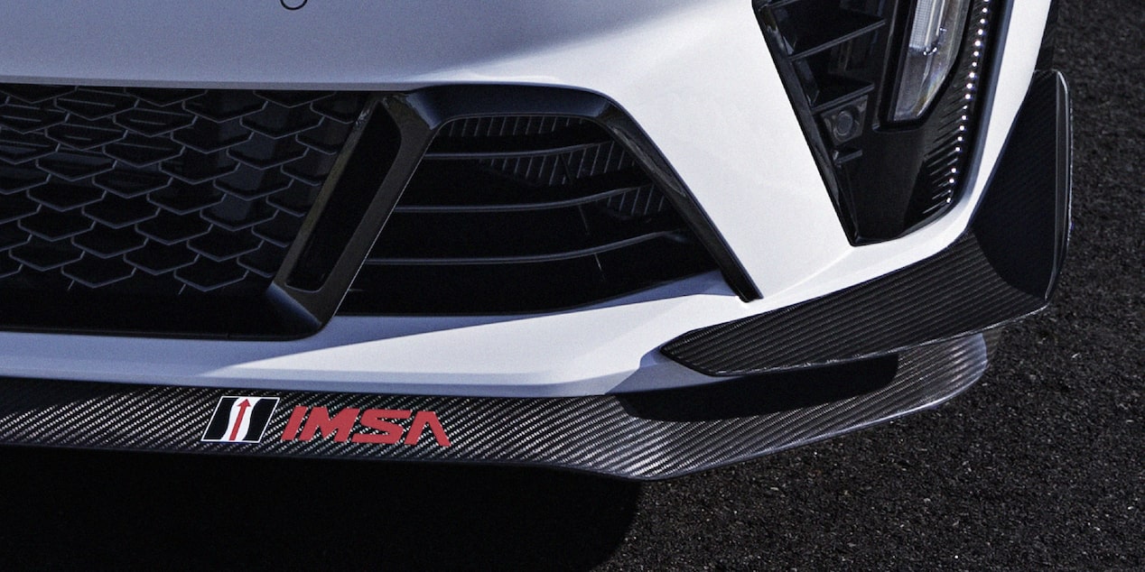 IMSA Logos on the Front Splitter of the The Rift Metallic Cadillac CT4 Blackwing