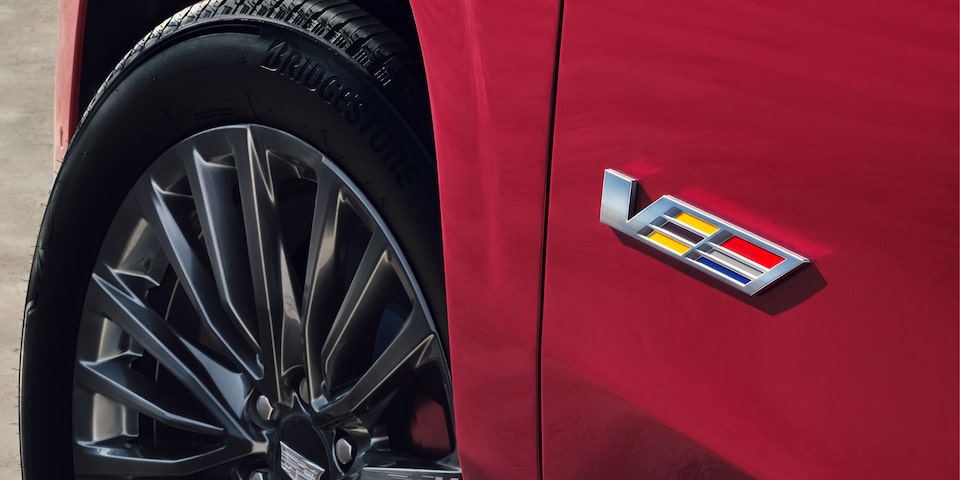 Closeup of 2023 Escalade V Door Badge