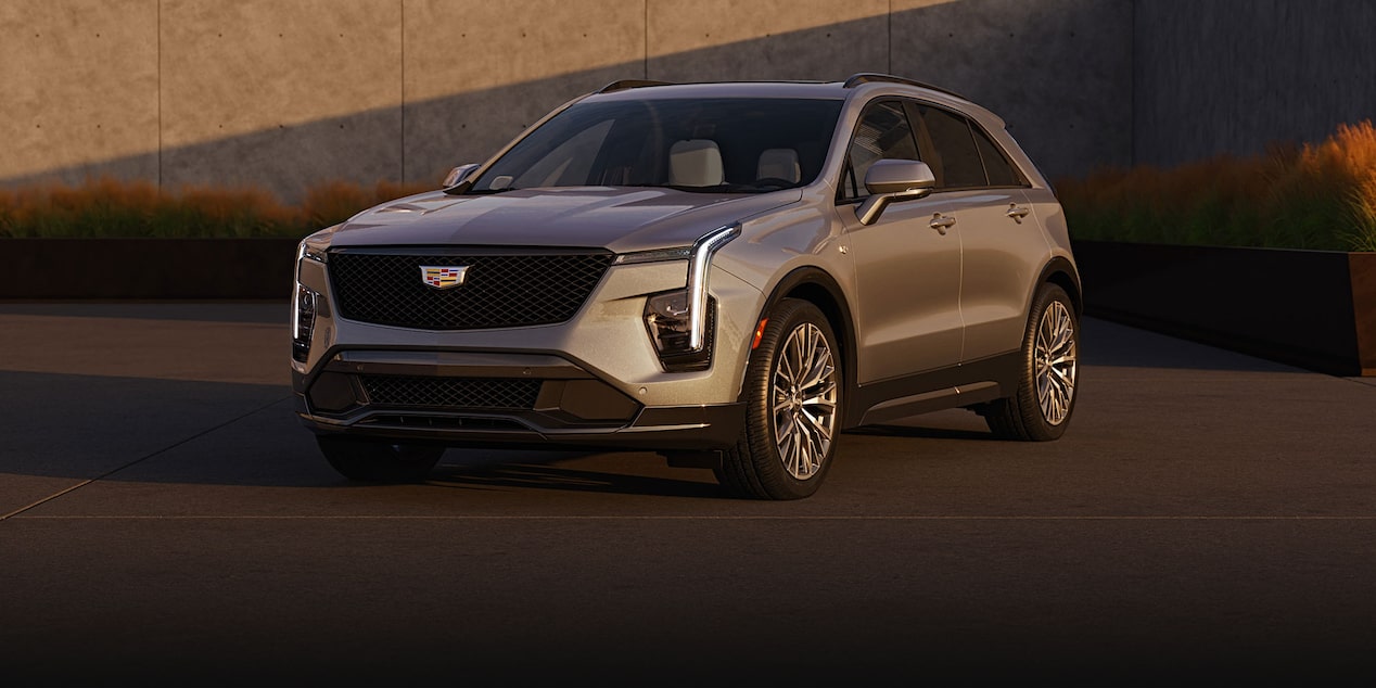 Three-quarter View of a 2025 Cadillac XT4 Parked in a City Parking Garage