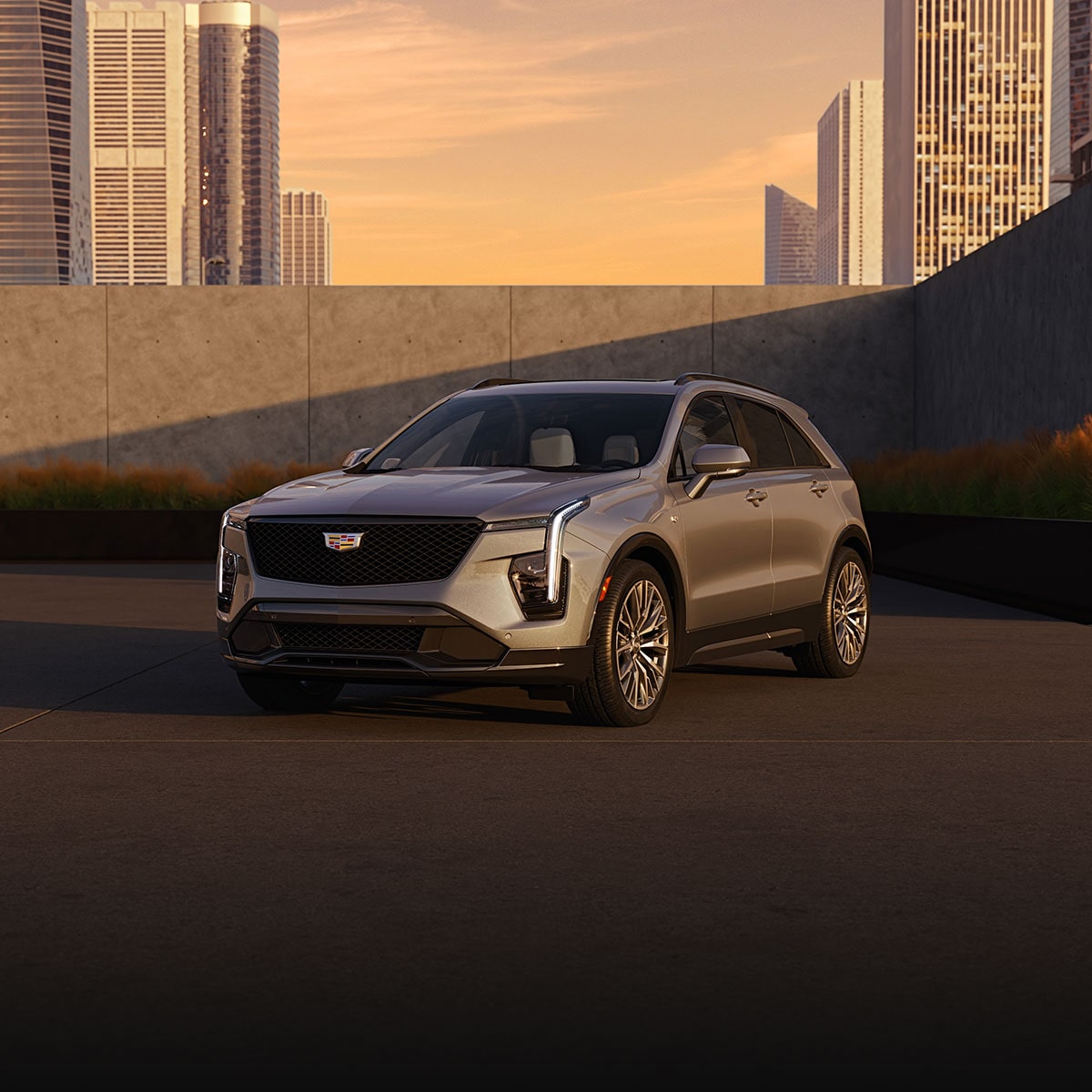 Three-quarter View of a 2025 Cadillac XT4 Parked in a City Parking Garage